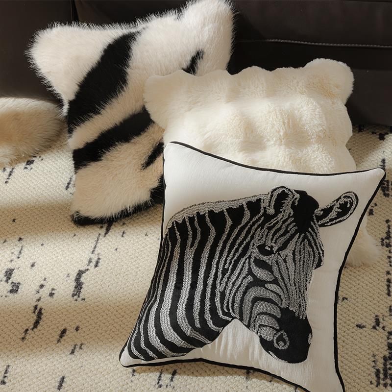 中古黑白抱枕套靠垫轻奢腰靠家居沙发卧室软装靠枕客厅榻榻米飘窗