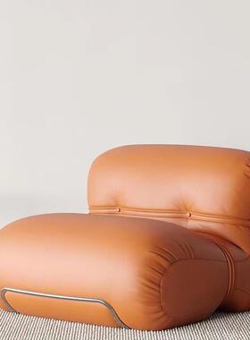 设计单椅沙发客厅单人椅意式轻奢极简设计师休闲椅橙色皮质沙发椅