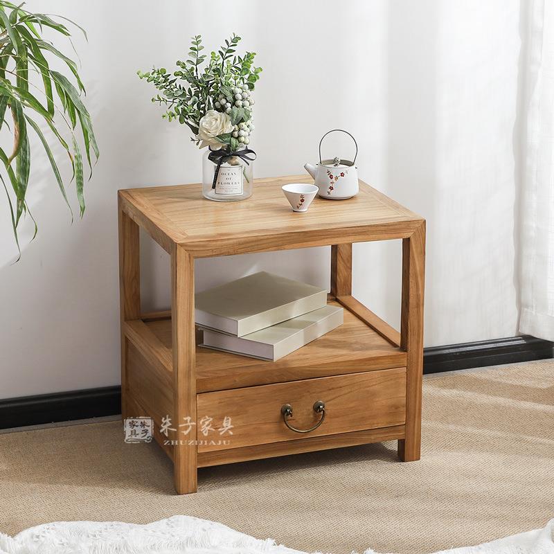 新中式简约床头柜实木简约现代床边柜老榆木小柜子储物柜卧室柜子