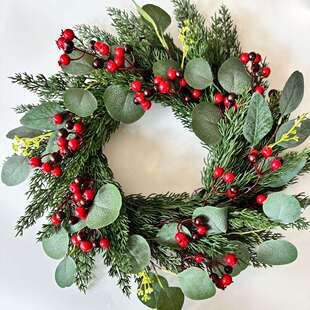 跨境圣诞花环人造尤加利松柏叶花环花圈桉树叶藤圈圣诞节装饰门挂