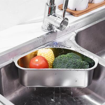 厨房水槽不锈钢沥水架残余垃圾三角沥水篮残渣剩菜剩饭过滤收纳篮