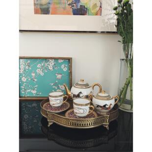 芙蓉花鸟高饰品纯手绘瓷茶盘45年非物质文化遗产工厂托盘实木家居