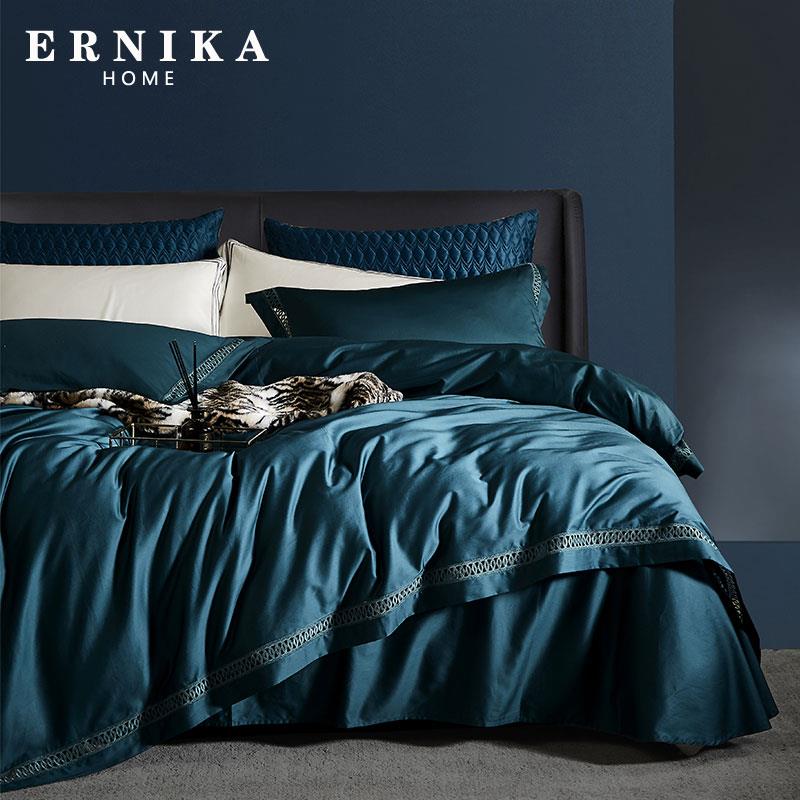 高端简约120支长绒棉四件套轻奢贡缎100纯棉全棉镂空被套床上用品