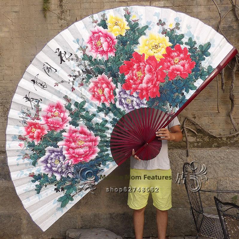 超大挂扇餐厅沙发背景墙装饰中式个性创意牡丹壁画鲜花盛开财富图片