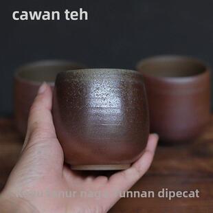 龙窑柴烧茶杯 云南土陶手工粗陶无釉素烧 大号盅子汤吞啤酒水杯