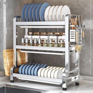 加粗304不锈钢碗碟沥水架台面碗盘碗架加厚厨房放碗筷置物架