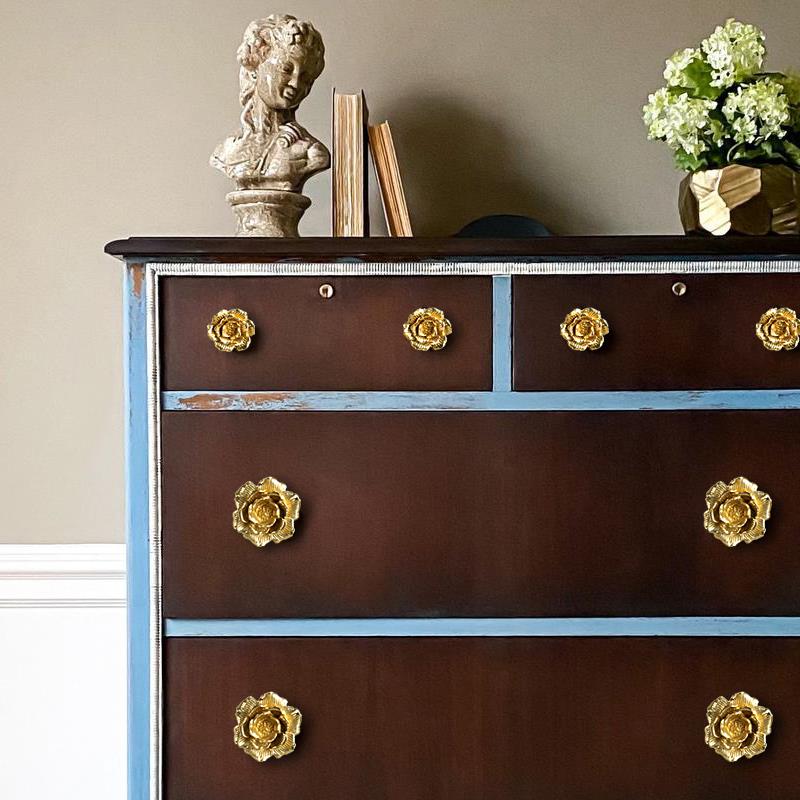 明装中古法式新中式覆古玫瑰花拉手抽屉整体橱柜衣柜门门把手单孔