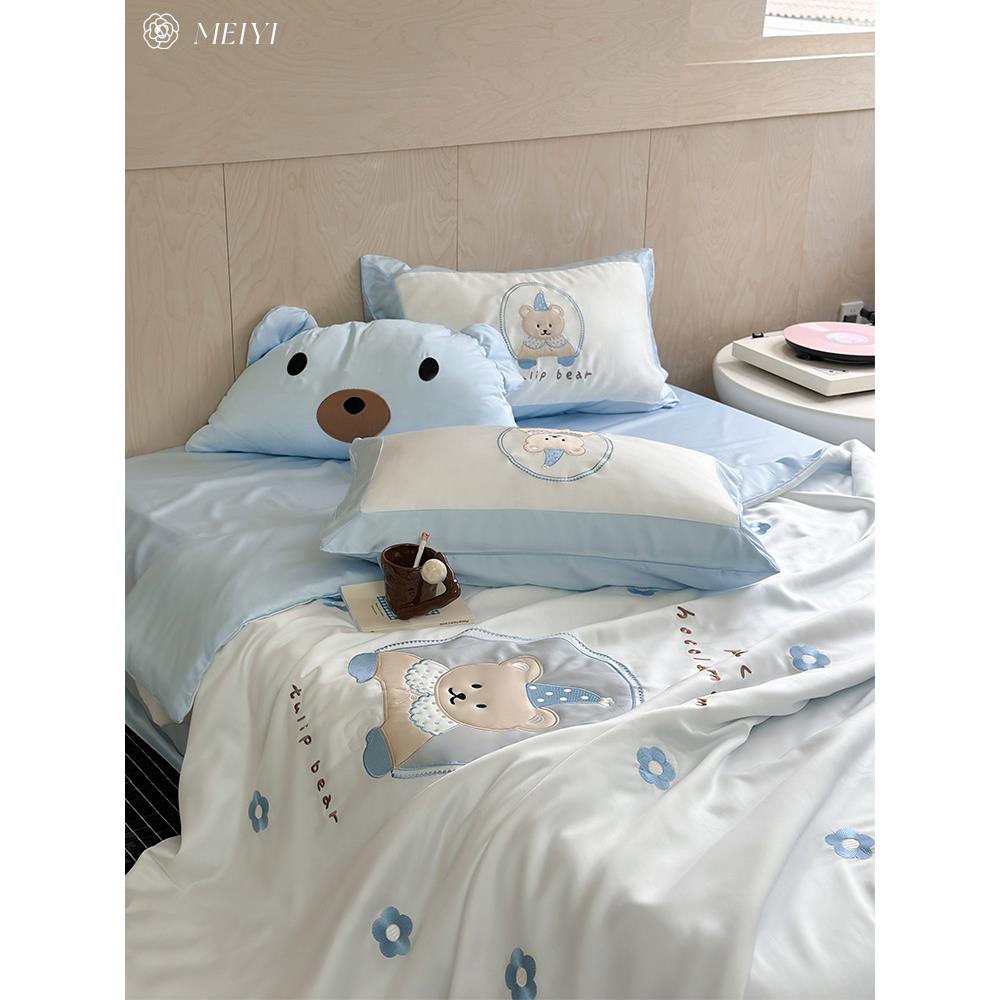 夏季儿童空调被60支莱赛尔天丝夏凉被四件套被套可机洗薄被子正品