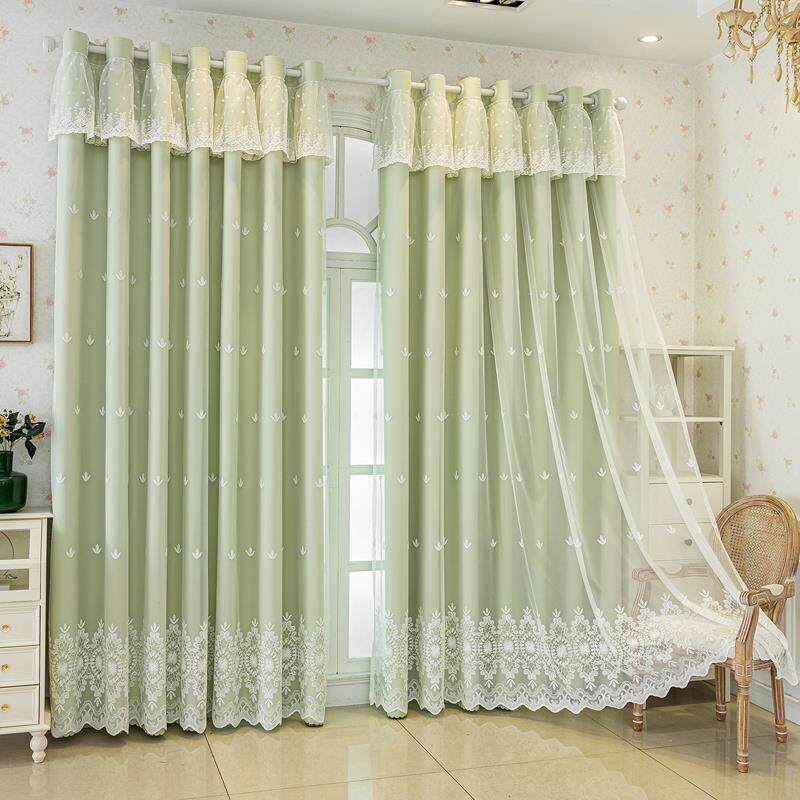 窗帘遮光布纱一体双层飘窗客厅轻奢现代简约儿童房女孩卧室公主风