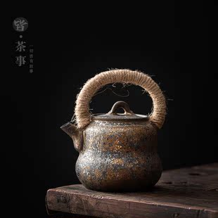 陶瓷提梁壶复古功夫茶具单壶家用单个泡茶器带过滤复古泡茶壶 中式