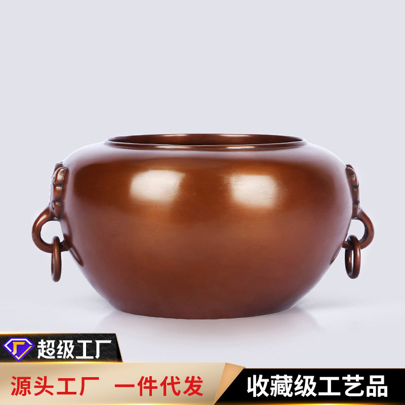 铜欣祥紫铜钵式炉双耳熏香炉家用办公室工艺品摆件