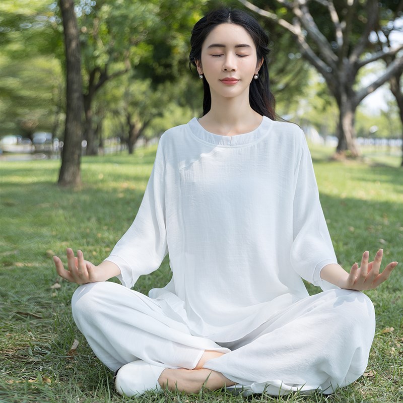 春夏新款大码宽松棉麻太极服女禅意D禅修练功晨练瑜伽服中国风套