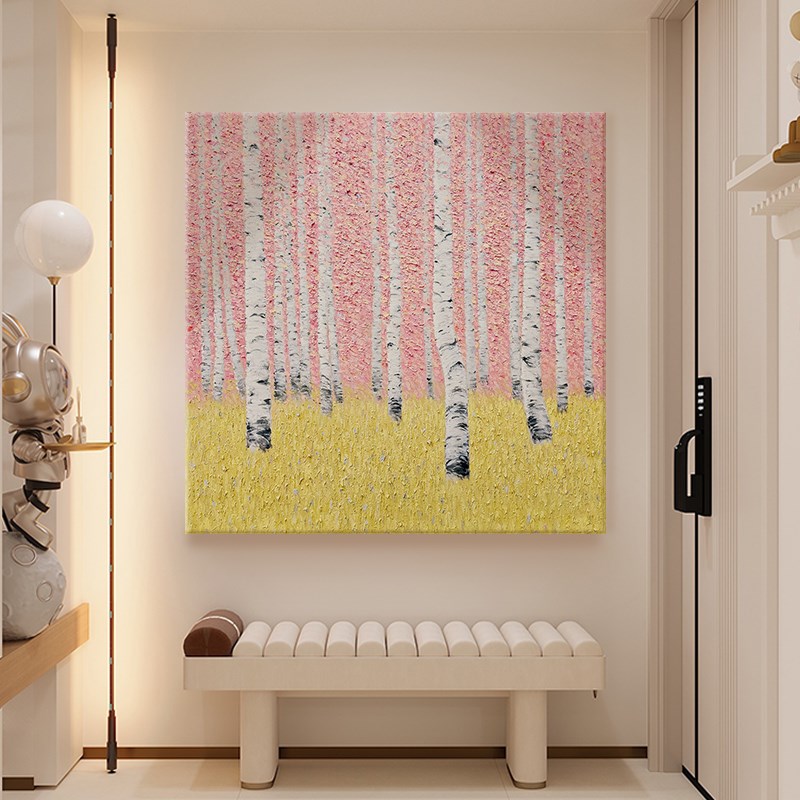 白烨树手绘油画抽象艺术肌理画A奶油风玄关装饰画客厅餐厅方形挂图片