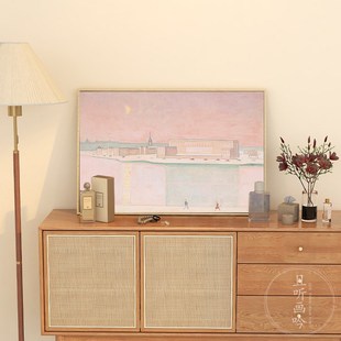 温柔静谧熟睡的城市少女卧室床头挂画北欧风公主房装饰画小清新画