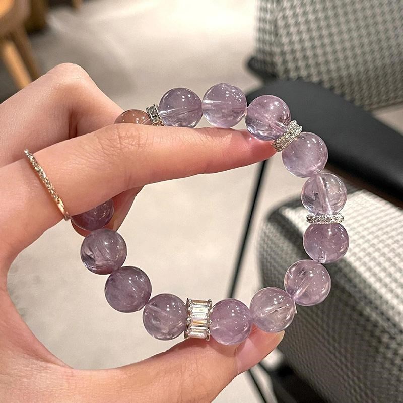 紫气东来九紫离火运天然冰透紫兔毛水晶手串单圈女款显白气质手链
