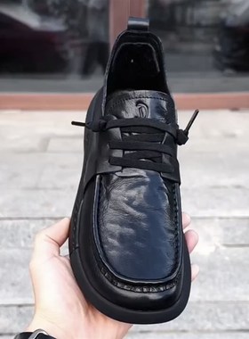 18812秋季新款真皮商务休闲牛皮舒适圆头系带时尚百搭软底皮鞋男