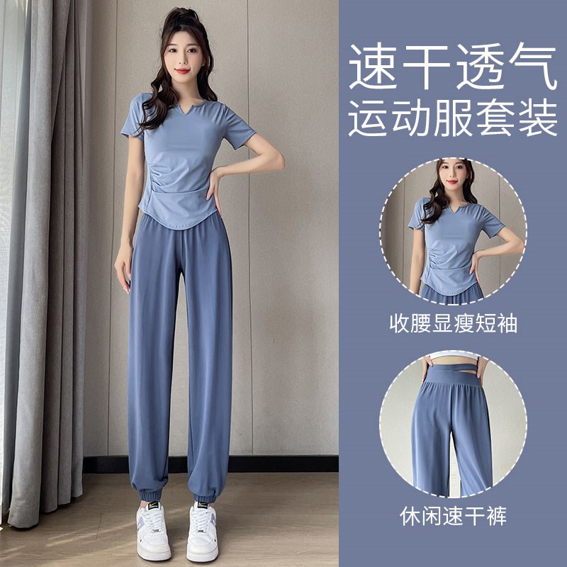 跑步运动套装女夏季健身r房速干衣裤2024新款爬山晨跑瑜伽服高级