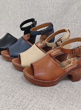 外贸百搭露趾女士粗跟高跟凉鞋轻便舒适大码包跟女鞋 F4458