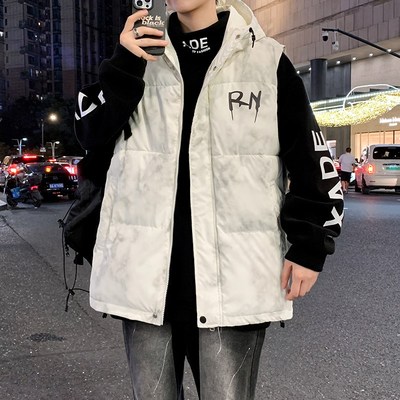 初中学生羽绒棉马甲男孩青少年秋冬装马夹背心大童连帽棉衣外套厚