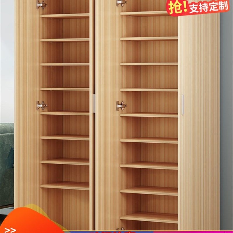 大容量家用鞋橱黑胡桃实木颗粒板鞋柜门K口防尘门厅柜收纳柜简易