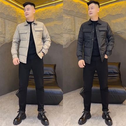 9901秋冬男款轻薄翻领衬衫羽绒服男休闲短款夹克冬季W上衣外套男