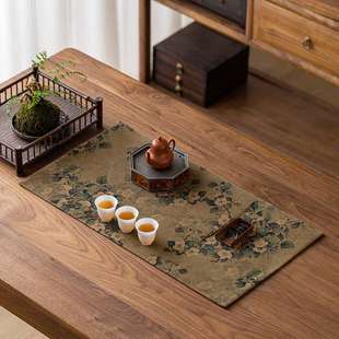 禅意干泡盘复古桌旗 手工香云纱茶席家用双面国风隔热茶桌布新中式