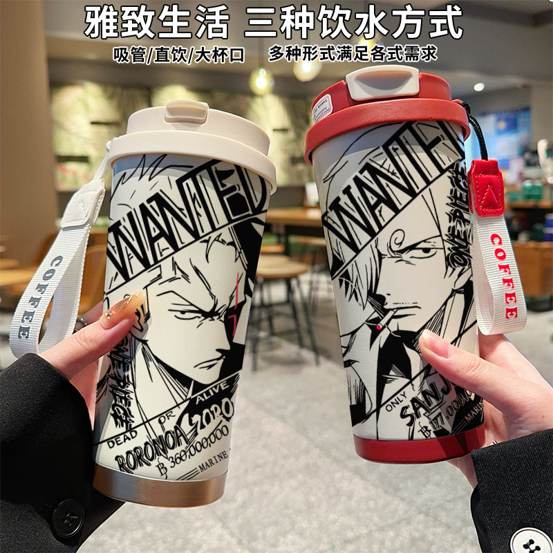 卡通素描保温杯男款女士高颜值2025新款不锈钢大容量咖啡情侣学生