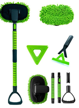 厂家直销AD-08265绿色软毛洗车七件套可拆卸多功能刮水洗车刷套装