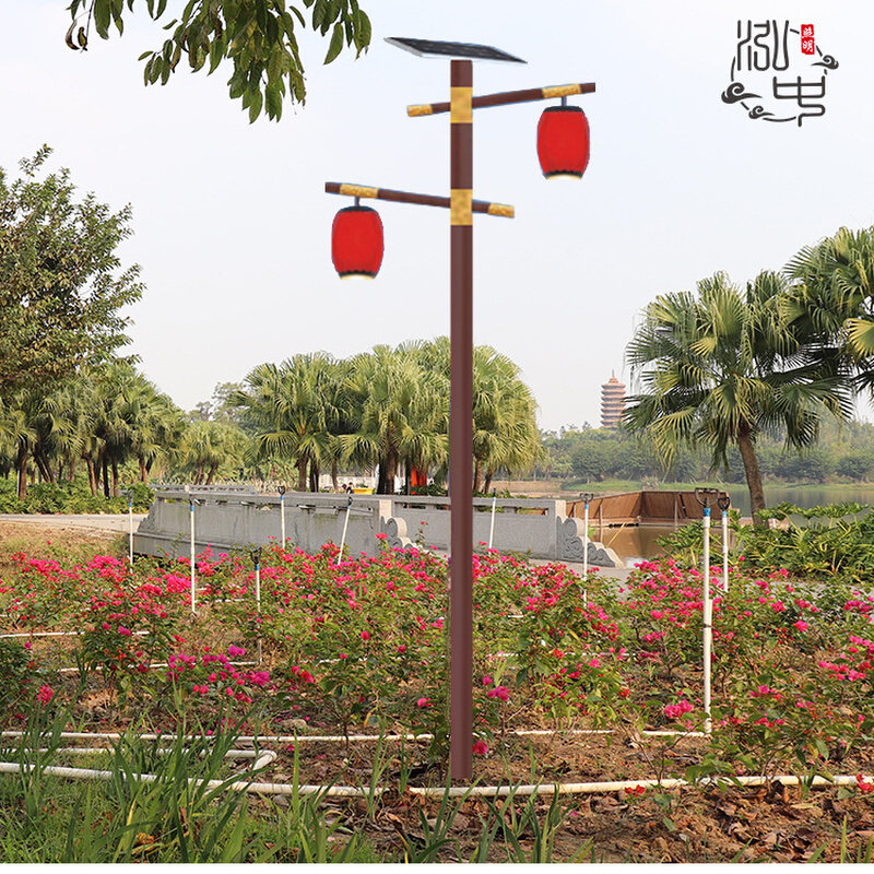 中式花园灯40w60w双头灯笼景观庭院灯防雨led太阳能灯IP65防水