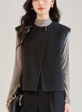 25秋冬轻奢气质时尚百搭无袖羊毛双面呢马甲25575