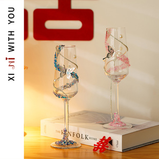 喜霓结婚礼物碎钻敬酒杯diy香槟杯高脚杯一对手工订婚礼物送新娘