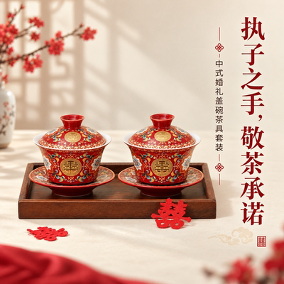 婚礼改口敬茶杯喜碗一对套装