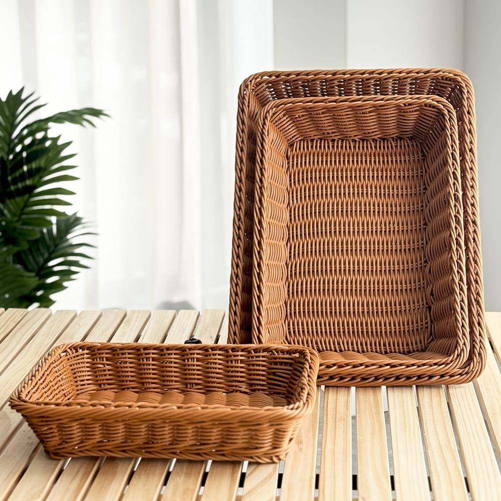 仿藤编织篮水果篮子收纳筐长方形零食果蔬展示塑料筐面包筐水果筐,餐饮具,果盆/果盘/果篮,淘宝优惠券,粉丝福利购,淘宝优惠卷