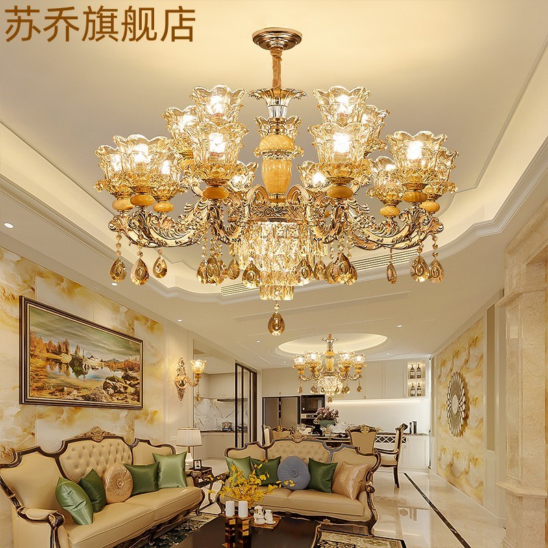 欧式玉石吊灯客厅灯2026新款别墅餐厅卧室轻奢水晶灯led灯具套餐