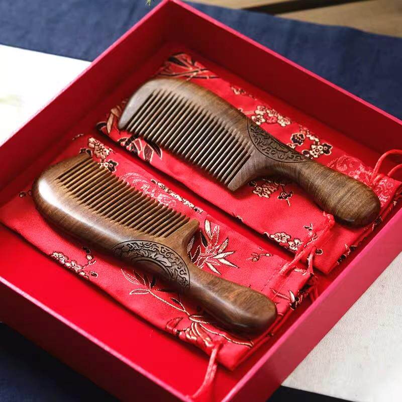结婚梳套装梳子一对檀木镜子女陪嫁妆刻字送新娘朋友礼物订婚对梳