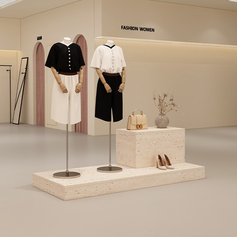 服装店橱窗展示台女装店洞石中岛台模特地台流水台鞋包店铺陈列柜