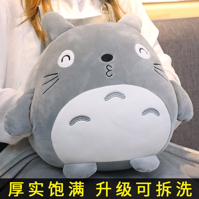 龙猫暖手抱枕二合一毯子午睡办公室女生睡觉枕头车载靠枕被子两用