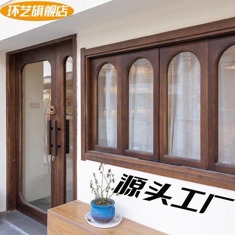 网红实木玻璃门室内门店铺平开门拱形门复古玻璃套装门民宿包厢门