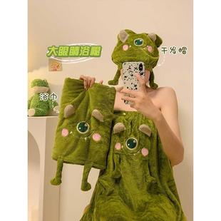 可穿可裹浴裙吸水速干不掉毛家用毛巾浴袍式 可爱大眼仔浴巾女冬季