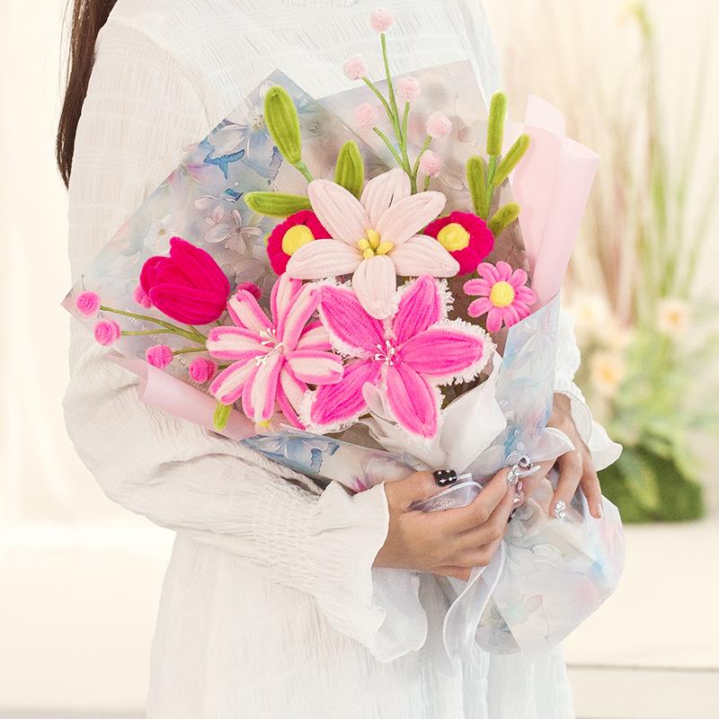 成品百合花精美高级感扭扭棒花束桌面摆饰手工编织创意送闺蜜礼物