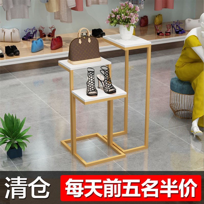 清仓服装店铁艺橱窗展示架简约高低流水台创意鞋包首饰落地展台架