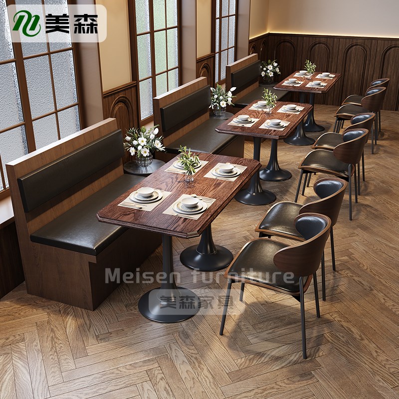 西餐厅卡座沙发商用靠墙复古法式咖啡店轻食烘培实木桌椅组合商用