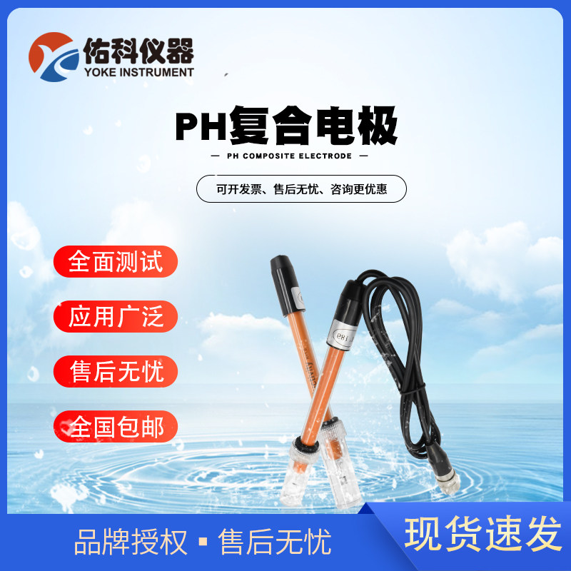 上海佑科PHS-3C酸度计电极E-201-9 PH复合电极PH耐强碱实验室水质