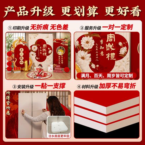 龙宝宝一周岁礼生日布置氛围感场景装饰抓周宴用品道具背景墙kt板