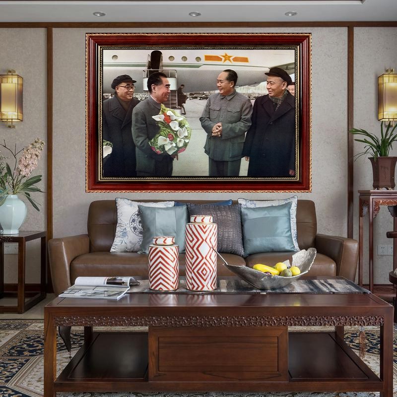 毛主席挂像墙画挂画带框中堂装饰画客厅四大伟人合影画像照片摆像