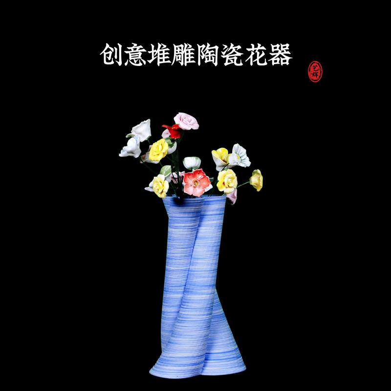 景德镇陶瓷花瓶堆雕陶艺摆件 现代欧式插花装饰礼品客厅花架新家