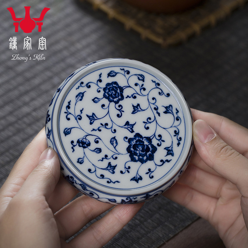 钟家窑景德镇盖置 手绘青花柴窑缠枝纹壶盖紫砂壶茶盖搁置盖盖托