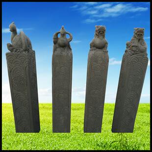 石雕拴马桩青石仿古做旧四大神兽栓马柱户外园林景观摆件石柱