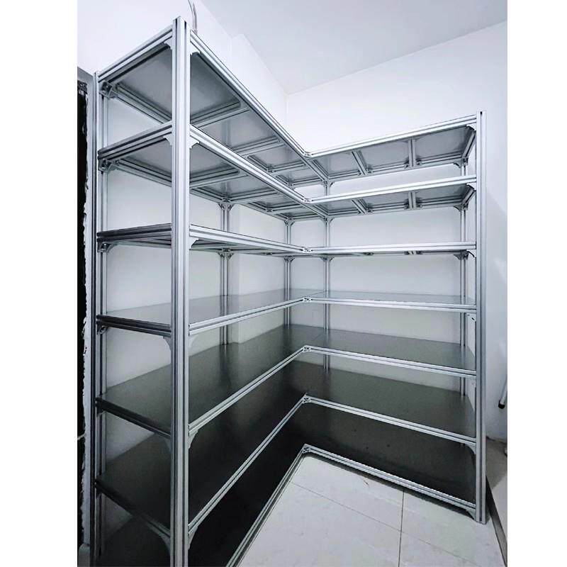 工业风铝材多层展示架超市货架样品架简约收纳层板黑色中岛陈列架