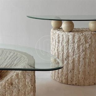 天然黄洞石荒料不规则客厅样板房原石角几边几茶几收纳梳妆柜